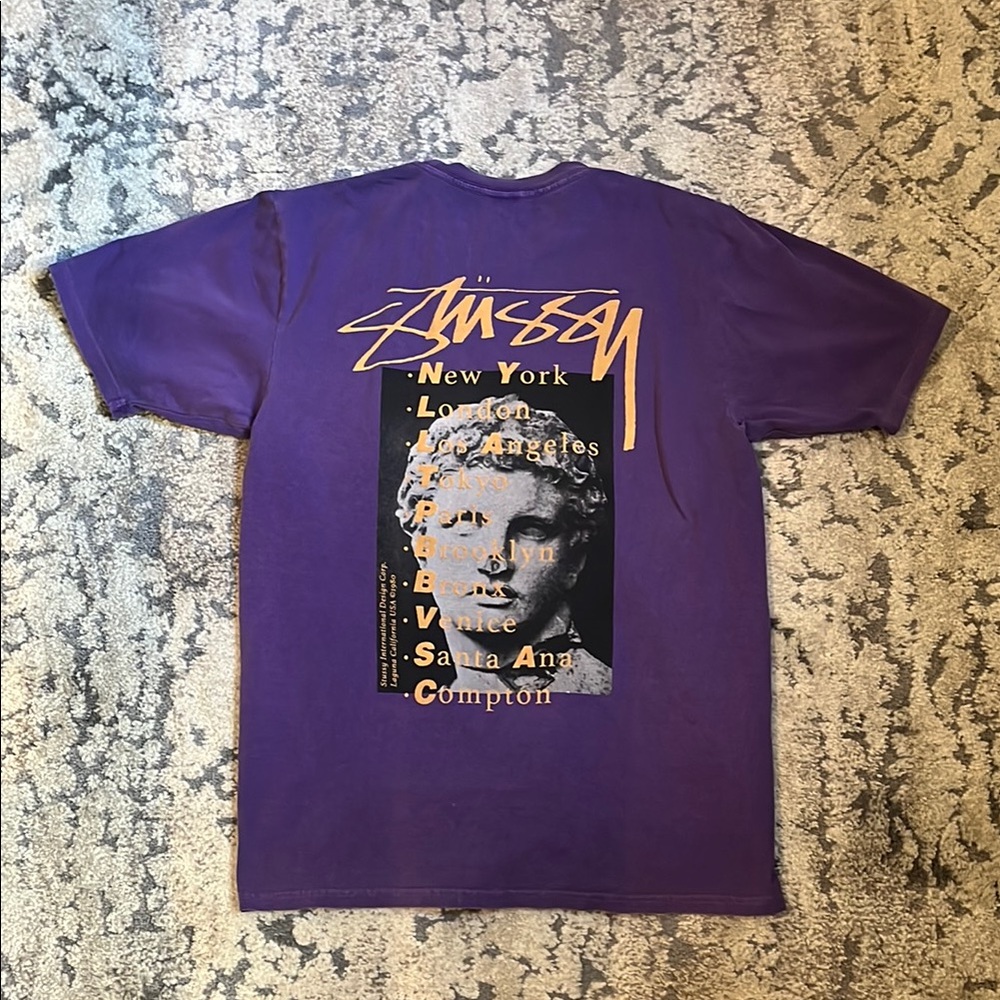 Rare Stussy Limited Edition Purple T-Shirt  — City Statue Graphic